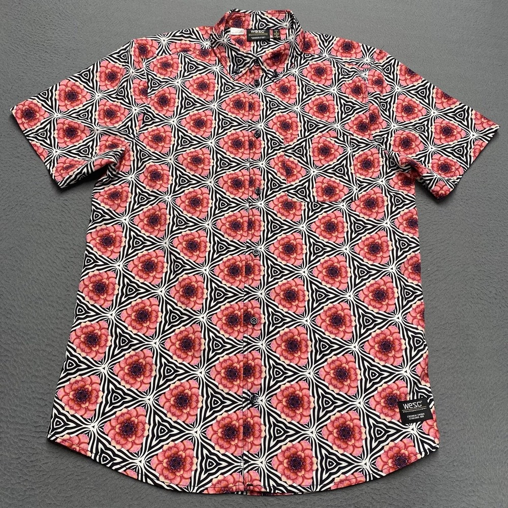 WeSC Shirt Mens Small Multicolor Floral Short Sleeve Button Up Casual Geometric
